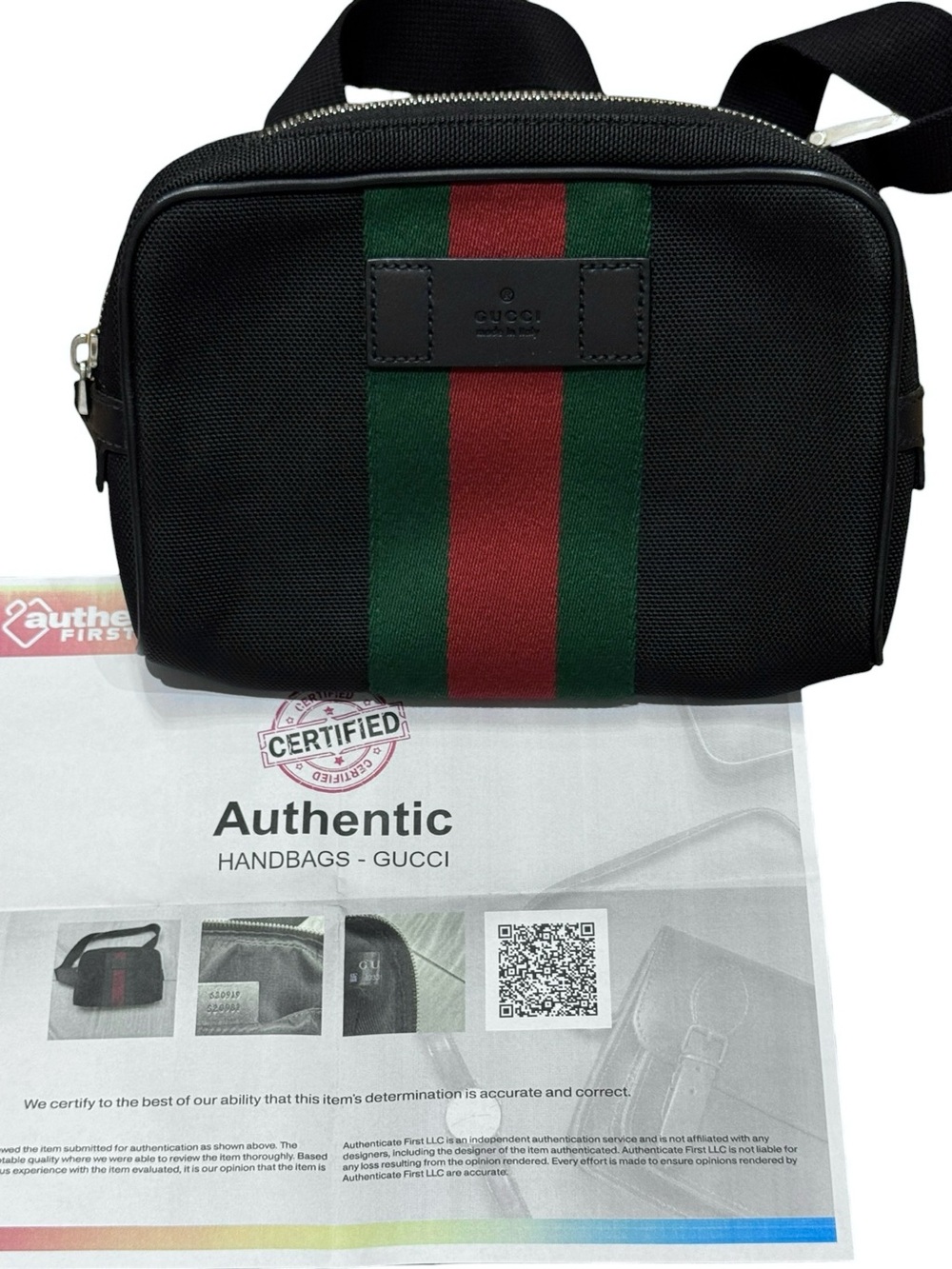 GUCCI Canvas Web Slim Belt Bag Black Green and Red Web Designer Luxury